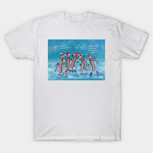 Skating Hot Dogs in Santa Hats T-Shirt